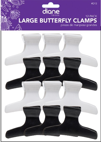 LARGE BUTTERFLY CLIPS 12 PK - 6 BLACK&6 WHITE 
